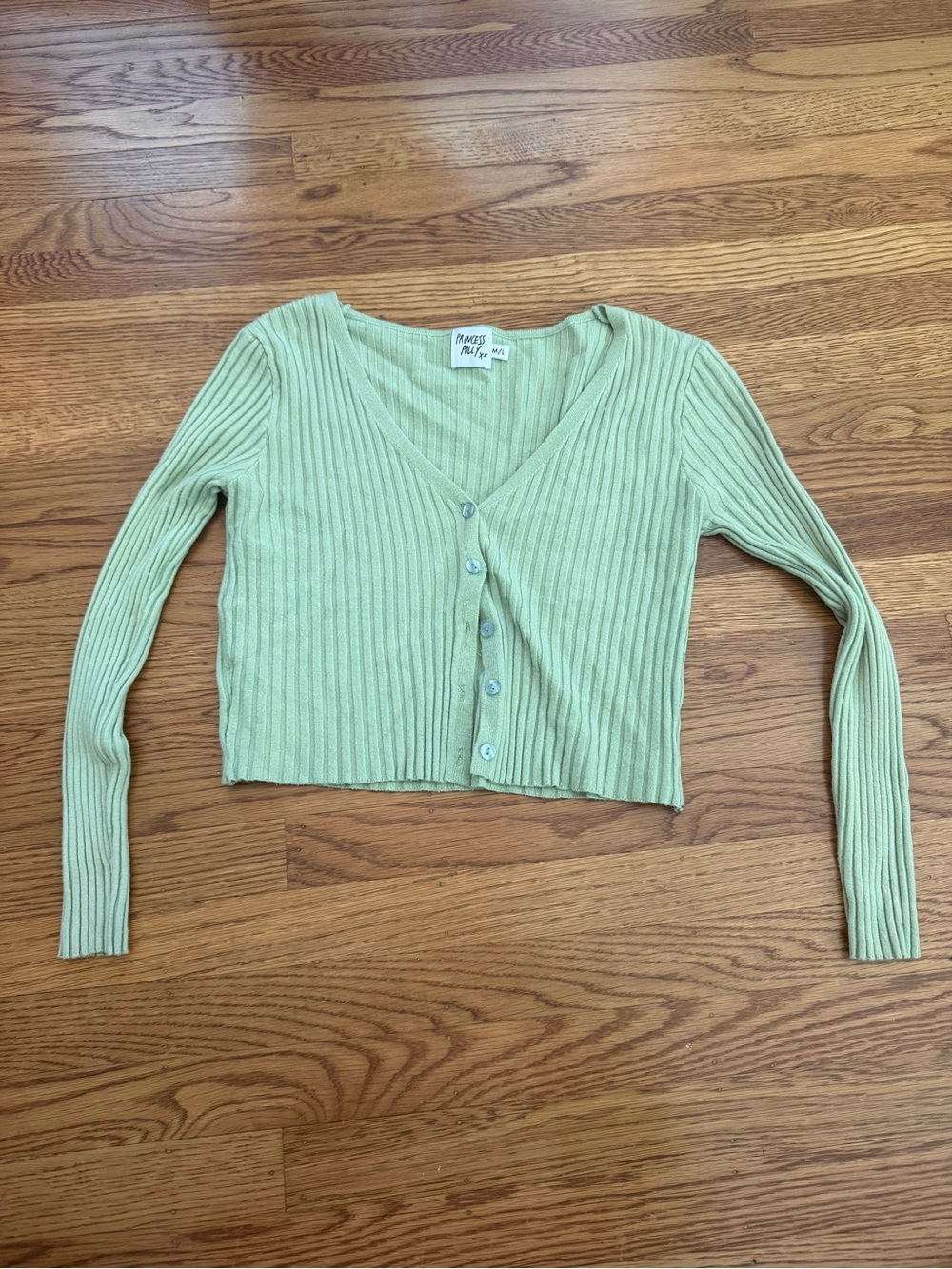 Princess Polly Sage Green Ribbed V-Neck Cropped Cardigan